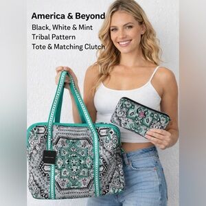 America & Beyond tote bag  with a matching clutch NWT